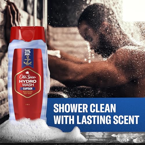 Old Spice Moisturizing Body Wash for Men, Hydro Wash, 2-in-1 Long Lasting Scent & Deep Hydration, 24/7 Shower Fresh, Captain Scent, 21 oz (Pack of 4)