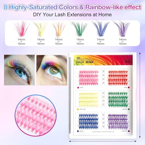 MUIIGOOD Colored Lash Extension Kit 240 Pcs DIY Clusters