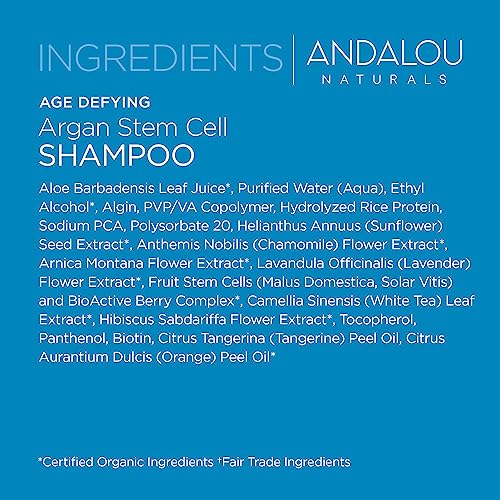 Andalou Naturals Argan Stem Cell Age Defying Shampoo, Strengthening Hair Care for Thinning, Dull or Weak Hair, Helps Revitalize & Strengthen for Fuller, Healthier-Looking Hair, 11.5 Ounce