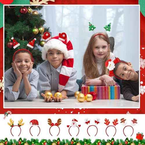 Giegxin 64 Pcs Christmas Headbands Holiday Headbands Santa Reindeer Antlers Christmas Accessories Head Hat Toppers for Adults Party Favors, 36 Designs