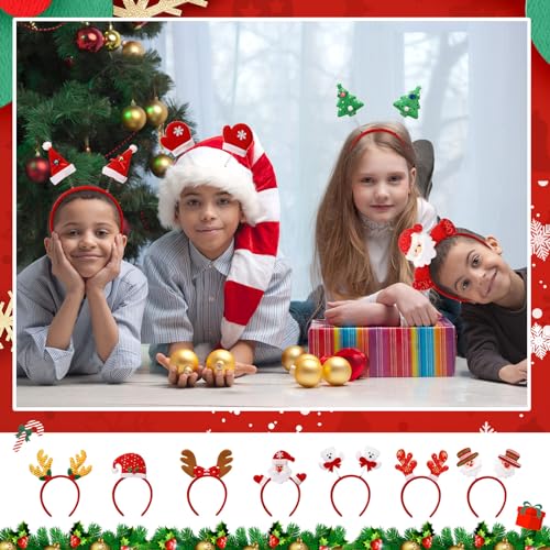 Zhehao 36 Pcs Christmas Headbands Bulk Santa Reindeer Antlers Snowman Santa Hat Headbands for Adults and Kids Cute Xmas Holiday Costume Headwear Accessories Christmas Party Favors