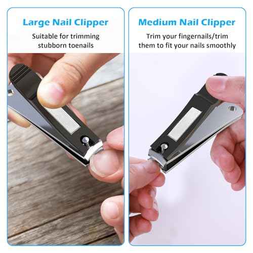 GLAMFIELDS 3pcs Nail Clippers Set, Black Stainless Steel Slanted Edge Nail Clipper & Fingernail & Thick Toenail Trimmer for Men and Women