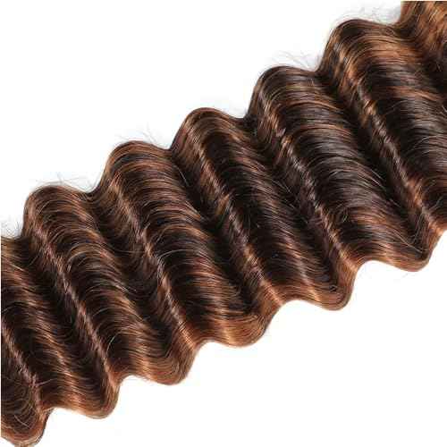 P430 Highlight Brown Bundles Human Hair Deep Wave Bundles 20 22 24 Inch Unprocessed Brazilian Virgin Remy Hair 3 Bundle Chocolate Deep Wave Human Hair Extensions 50 Gram Per Bundle