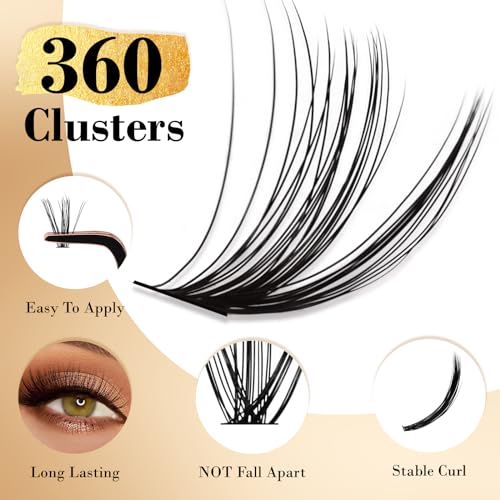 360 PCS Individual Cluster Lashes C Curl 0.07D 9-16mm MIX 30D DIY Eyelash Extensions Reusable False Lashes Long Faux Mink Eyelash Clusters Extensions