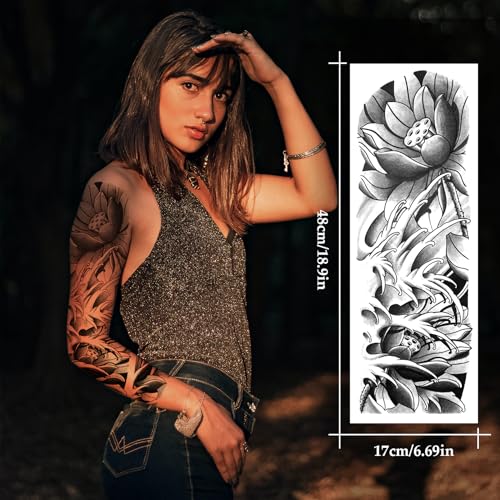 12-Sheet Full Arm Waterproof Temporary Tattoos for Adults