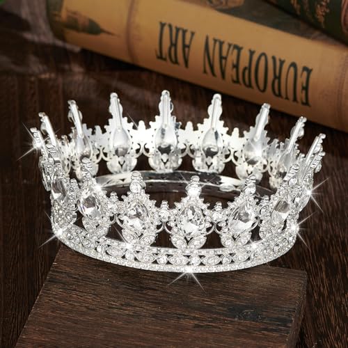 Queen Crown Rhinestone Tiara for Weddings & Parties - Silver & White