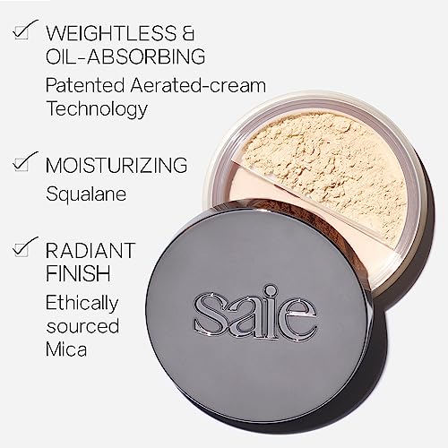 Saie Airset Radiant Loose Setting Powder - Weightless Face Powder to Set, Smooth + Diffuse Face Makeup - Formulated with Hydrating Squalane - Translucent (0.14 oz)