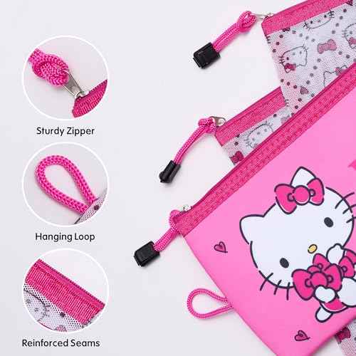 Hello Kitty Travel Pouch 3-Pack Official License, Zipper Pouch Set of 3 in Different Sizes, Makeup Bag