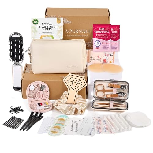 Beige Bridal Emergency Kit with 30+ Wedding Essentials & Makeup Bag