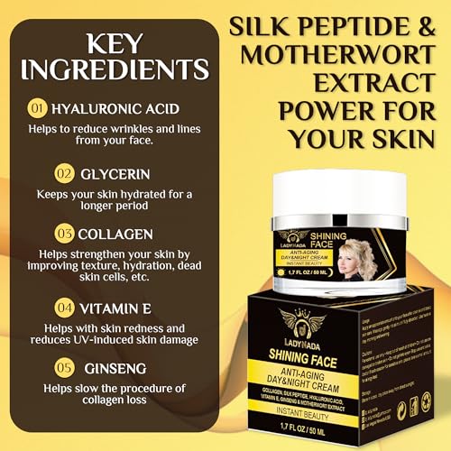 LADY NADA Anti-Aging Face Cream ? Anti-Wrinkle Moisturizer for Women & Men ? Instantly Smooths Fine Lines in Minutes ? Light Formula with Collagen, Hyaluronic Acid & Vitamin E ? 1.7 fl oz