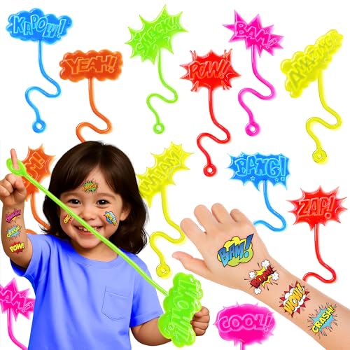 48 PCS Comic Hero Party Favors - Sticky Hands & Tattoos
