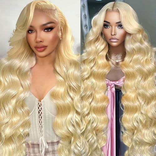 JINNOO Blonde Human Hair Wig 22 Inch 13x6 Lace Front Body Wave 613 HD Frontal