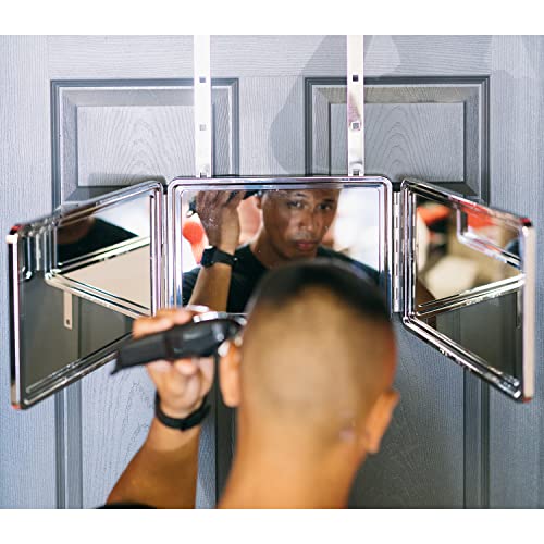 3-Way Trifold Mirror for Self Hair Cutting with Adjustable Hooks