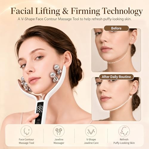 8-Roller V-Shape Face Massager with LED Light & Vibration