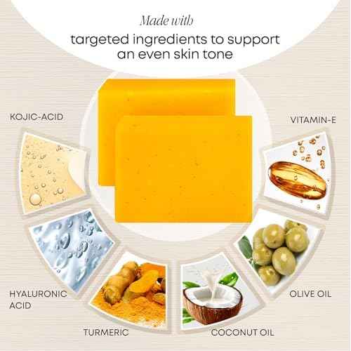 Kojic Acid Lightening Soap - Premium Dark Spot Remover for Face & Body - Infused with Tumeric, Lemon & Vitamin E - Gentle Natural Cleanser with Coconut Oil for Radiant, Even Skin (2 Pack)