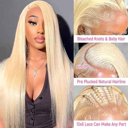 613 Lace Front Wig Human Hair 200 Density 13x6 Blonde Wig Human Hair 613 Straight HD Lace Front Wigs Human Hair Pre Plucked Blonde Wig for Women (26inch)