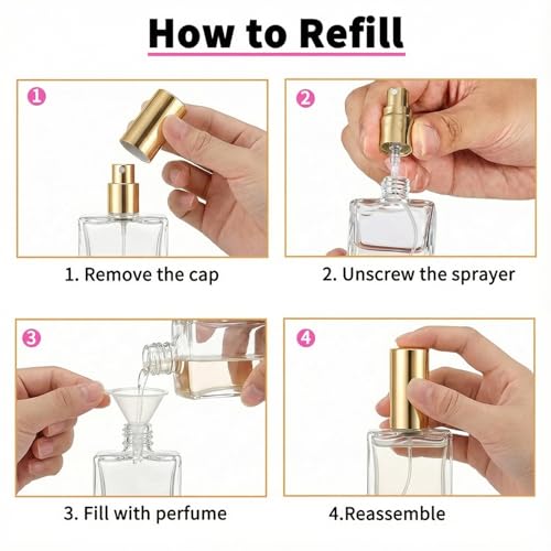 Premium 30 Pcs 30 ml Clear Glass Perfume Spray Bottle Mini Empty Perfume Bottles, Refillable Perfume Bottle With Pump Tool, Droppers And Funnels for DIY Fragrances, Cologne, and Travel (Gold)