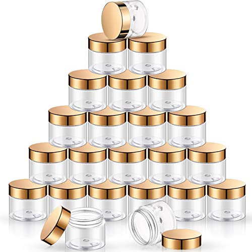 SATINIOR 24pc Clear Plastic Jars with Gold Lids - 2oz Round Storage Containers