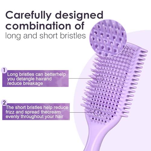 QUWHE Curl Defining & Detangling Brush – Dual-Vented Flexible Bristles, Purple