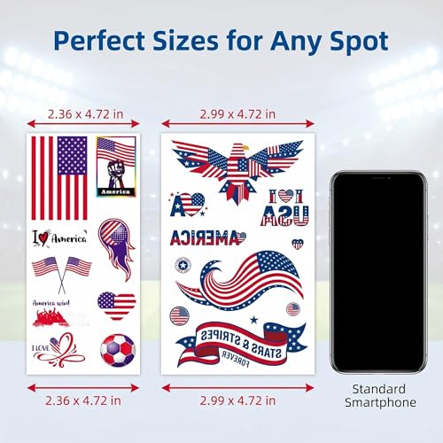 USA Flag Temporary Tattoos - 22 Sheet Patriotic Face Stickers