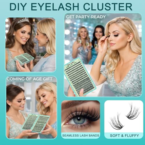 Wispy Lash Clusters Kit 640pcs Eyelash Cluster Extensions 30D+40D Curl Individual False Eyelashes Natural Fluffy Mink Lash Clusters Extension Kit (9-16mm with Lash Bond&Seal,Brush,Tweezers)