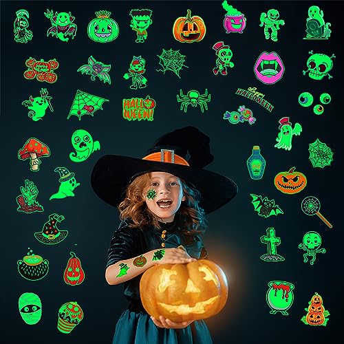 Glow in Dark Halloween Temporary Tattoos for Kids, 102 PCS