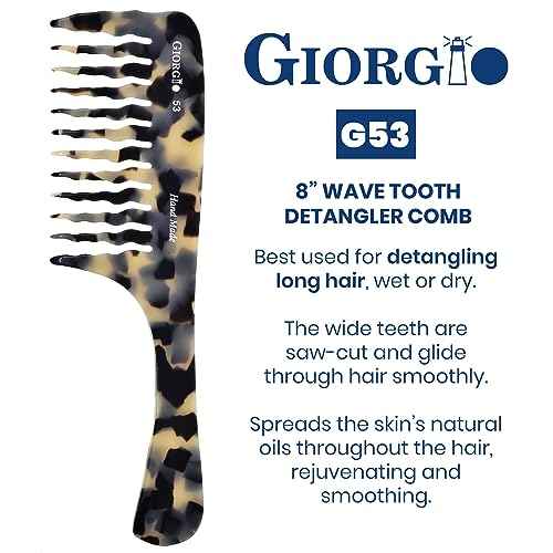 Giorgio G53 Wide Tooth Comb for Curly and Thick Hair - Large Rake Detangler Comb for Wet or Dry Hair, Handmade and Hand Polished (8)