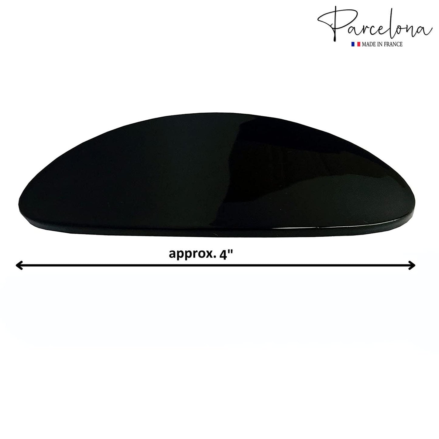Parcelona French Oval Celluloid Glossy Black Automatic Hair Clip Barrette Hair Clip for Girls Strong Hold No Slip Durable Women Hair Accessories, Made in France - (Black)