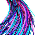 Feather Hair Extensions Kit - Pink, Purple & Turquoise 9-12" with Beads