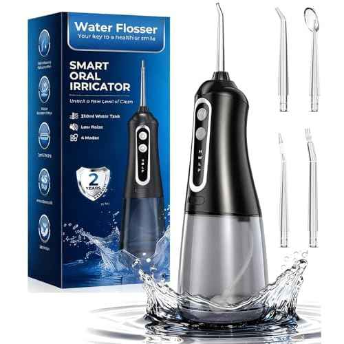 Water Dental Flosser Pick for Teeth, Cordless Oral Irrigator Cleaner 350ML IPX7 Waterproof Rechargeable, 4 Modes 4 nozzles, Portable Professional Flossing for Cleaning Gum Care Braces Home Travel