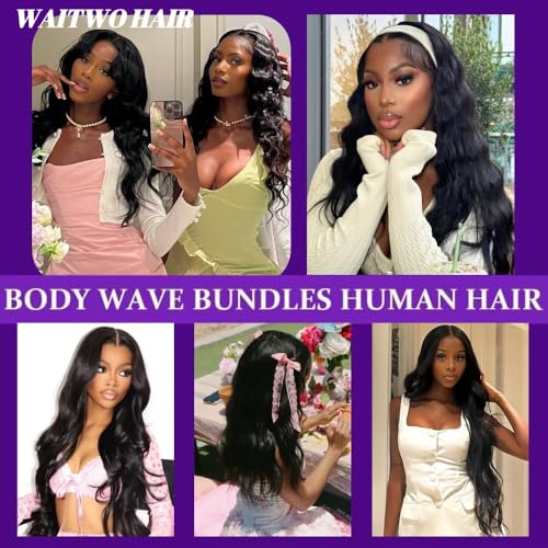 12A Human Hair Bundles 20 Inch Body Wave Bundles Human Hair 100% Unprocessed Brazilian Virgin Weave 1 Bundle for Women Natural Black Wavy Human Hair Extensions