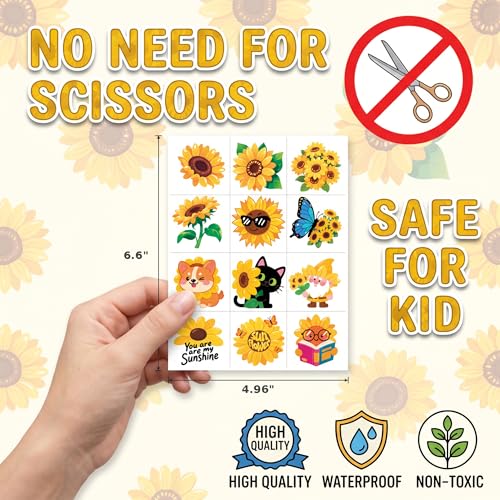 96 PCS Sunflower Temporary Tattoos for Kids - Party Favors