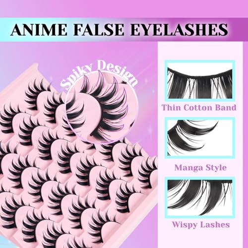 Losha Manga Spiky 8D Anime False Lashes 14 Pairs Kit