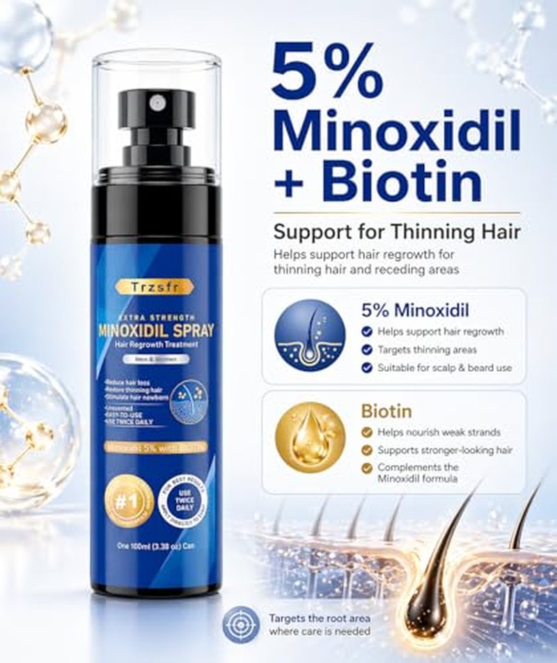 5% Minoxidil Spray for Men & Women Hair Regrowth - 5 Pack