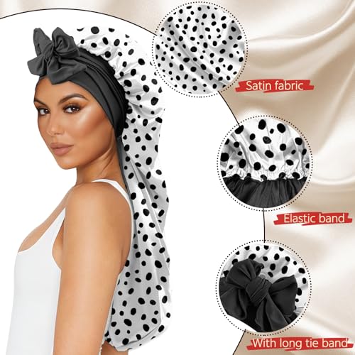 Deokke Satin Long Hair Braid Bonnet for Sleeping – Double Layer Tie Band Nightcap Women Girls