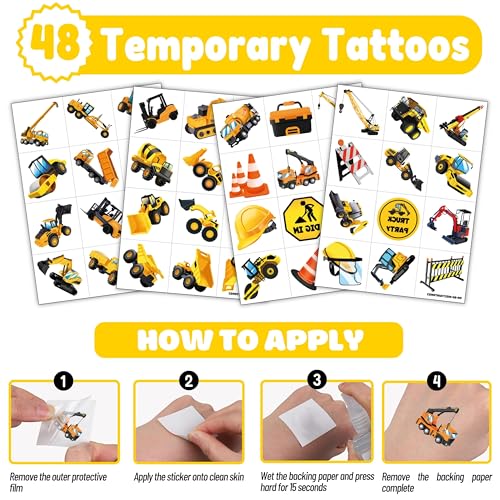 72pc Construction Party Favors - Tattoos & Punch Balloons