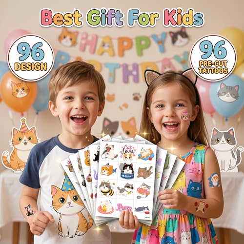 96 Cute Cat Temporary Tattoos for Kids