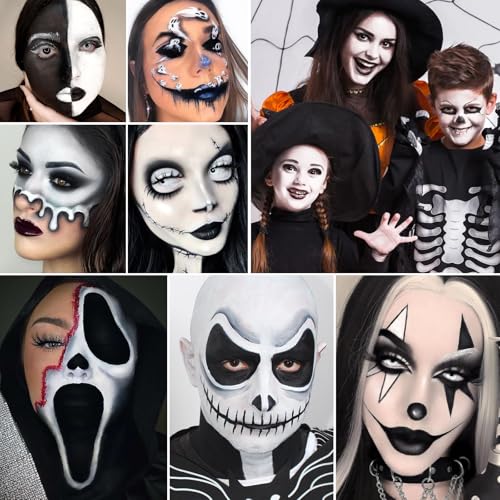 Black & White Face Paint Kit ? Large 50g Oil-Based Grease Makeup Jars with Remover, 5 Brushes & 4 Sponges ? Halloween, Cosplay & Stage SFX Makeup Set