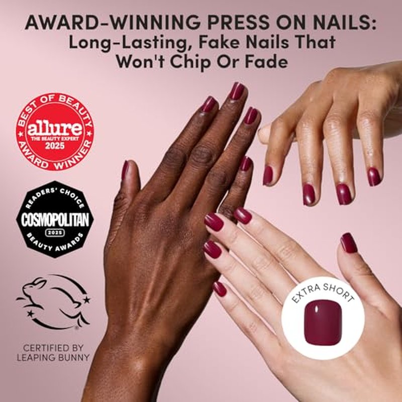 Glamnetic Extra Short Dark Maroon Press On Nails Kit - 30 Nails
