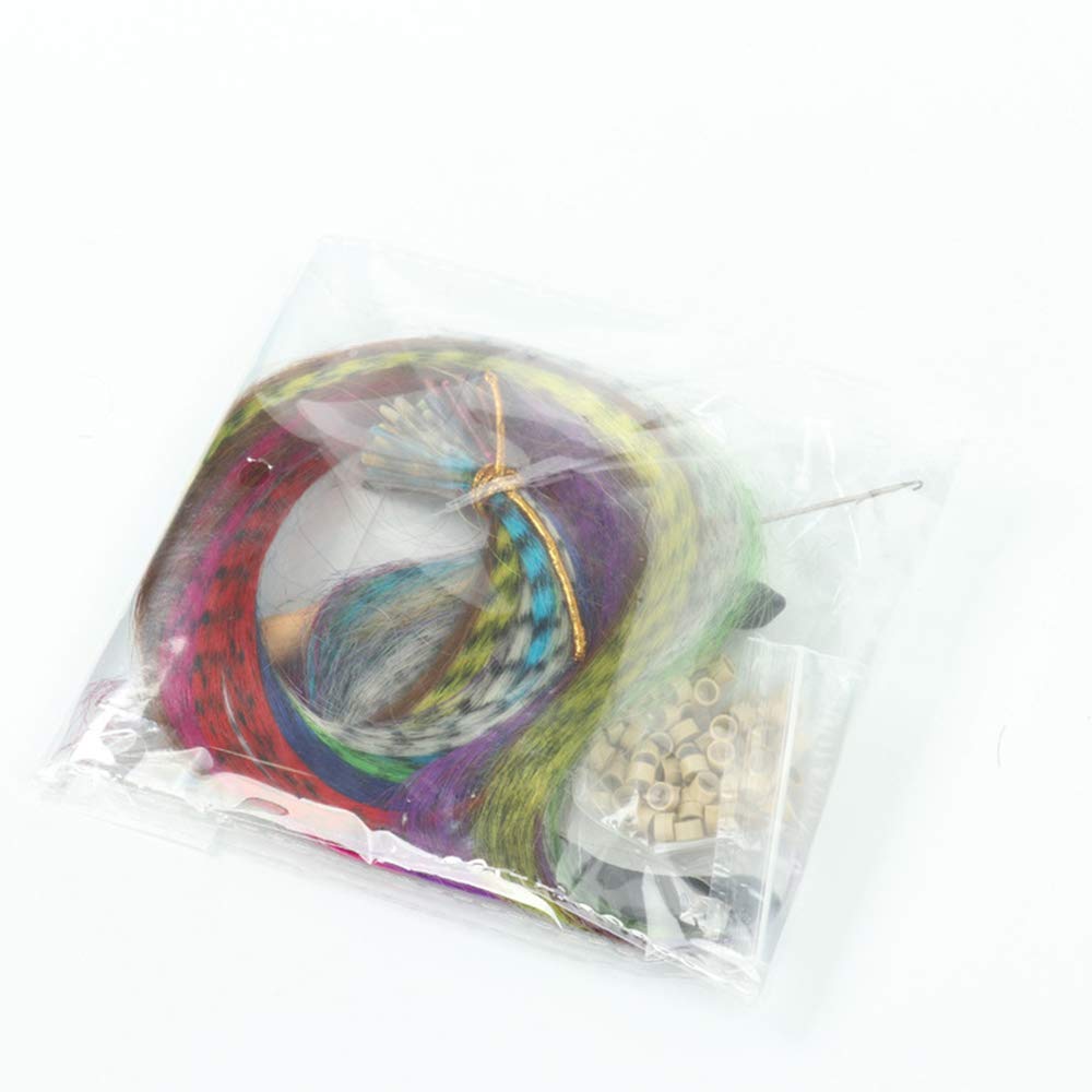 Feather Hair Extension Kit with Synthetic Feathers 100 Beads Plier and Hoo (50 Feather)