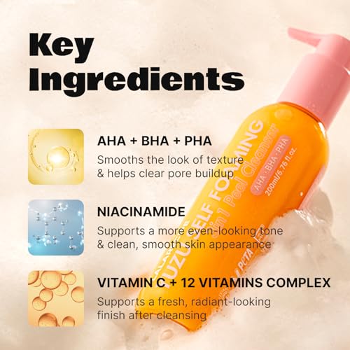LALARECIPE Yuzu Self-Foaming 3-in-1 Facial Cleanser ? Korean Daily Face Wash with AHA BHA PHA for Gentle Exfoliation and Pore Care ? Hydrating Cleanser for Dry and Sensitive Skin (200ml/ 6.6 fl oz)