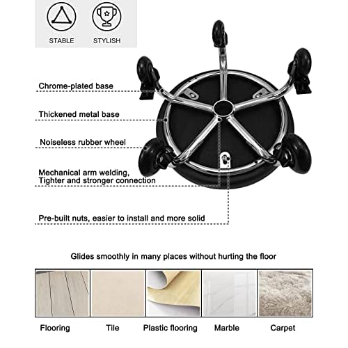 Rolling Stool with Backrest 450 Lbs High Weight Capacity PU Leather Roller Seat and Heavy-Duty Crystal Universal Wheels for Men Women Boy Girl Furniture Gift, Home Office Black