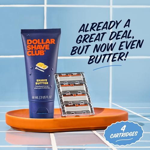 Dollar Shave Club | 6 Blade Razor Refills (4 Pack) and Shave Butter 3 ounce | 6 Stainless Steel Blades for a Close & Comfortable Shave | Razors for Men