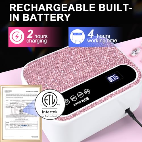 Led Nail Lamp, 126W Gel Nail Light Rechargeable Professional Lamp 42 Durable UV LED Beads Automatic Sensor Fast & Even Curing All Gel Polish Manicure at Home and in Salons(Pink Diamond)