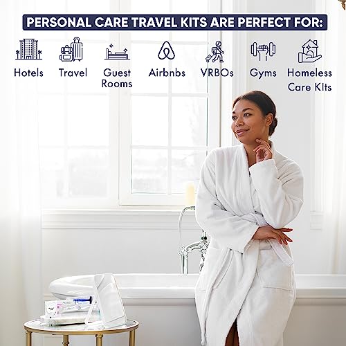 Personal Care Travel Toiletries | 1-Shoppe Amenities Kit | Travel Shaving Set, Toothbrush & Paste, Mouthwash, Makeup Wipes, Swabs, Nail File & Sewing Kit | 150 Pieces