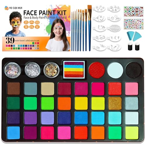 39 Color Face Painting Kit with Fluorescent Paint & Brushes