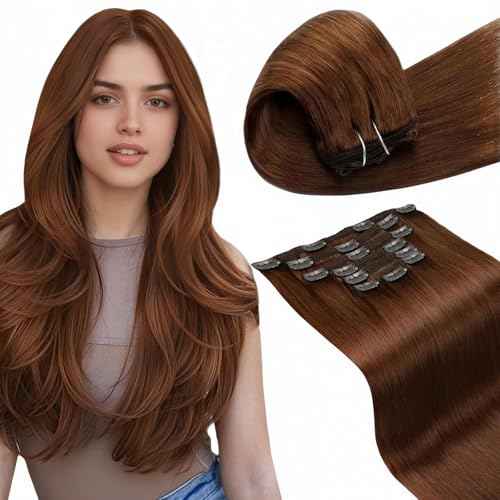 LaaVoo Human Hair Extensions Clip ins 22 Inch 150g Clip in Hair Extensions Human Hair Auburn Brown Hair Extensions Real Human Hair Clip ins Long Full Head 7pcs