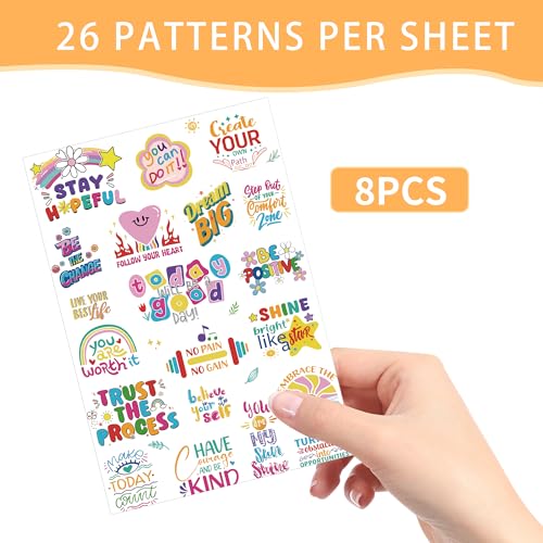 160 Pcs Affirmation Temporary Tattoos - 8 Sheets Motivational Stickers