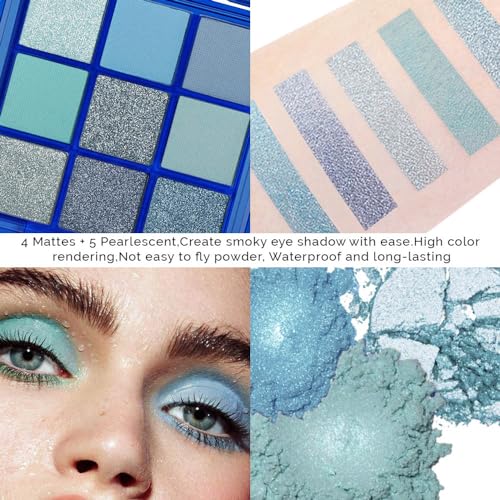 evpct 9 Colors Blue Glitter Eyeshadow Palette - Pack of 1, 0.25oz, Vibrant & Highly Pigmented Makeup for Elegant Looks