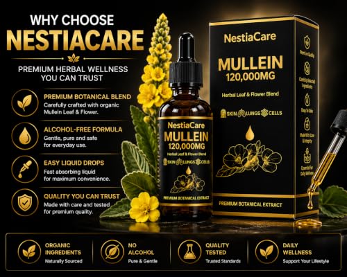 Organic Mullein Drops Lung Support – 1200mg Respiratory Wellness